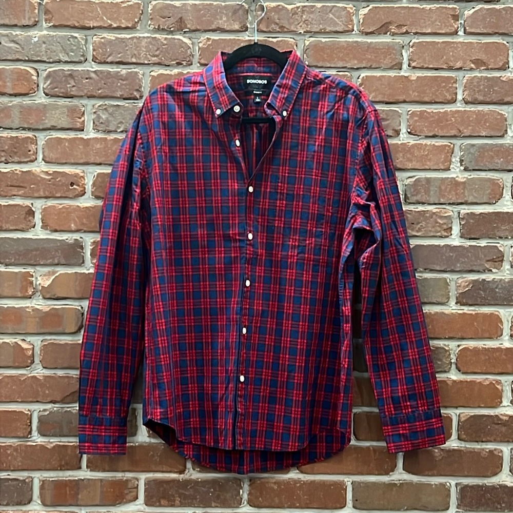 Bonobos Red and Blue Plaid Button Down